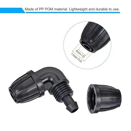 MECCANIXITY Drip Irrigation Elbow Barbed Fitting 8mm/11mm Tubing for Garden Drip Tape Tubing Sprinkler System Black Pack of 15 by GreenHaven Gardens