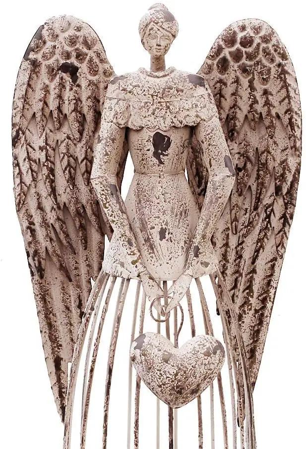 Morning View Metal Angel Statue Decor for Garden Yard Art Outdoor Standing Large Angel Decorations with Heart Antique Patio Patio Lawn Holiday Christmas 32 Inches Tall by GreenHaven Gardens
