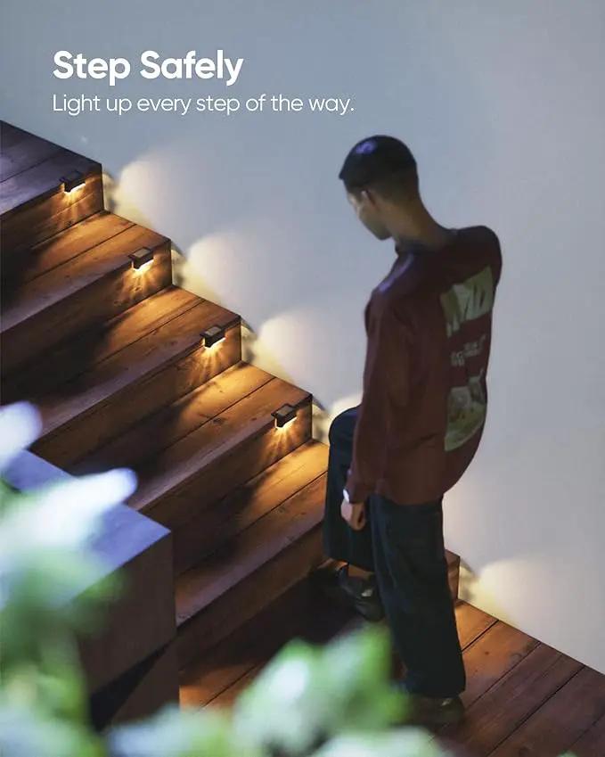 JACKYLED Solar Deck Lights 16 Pack Solar Fence Light Solar Powered Outdoor Step Light IP65 Waterproof LED Solar Pathway Light for Deck Fence Railing Garden Patio StairYard, Black by GreenHaven Gardens