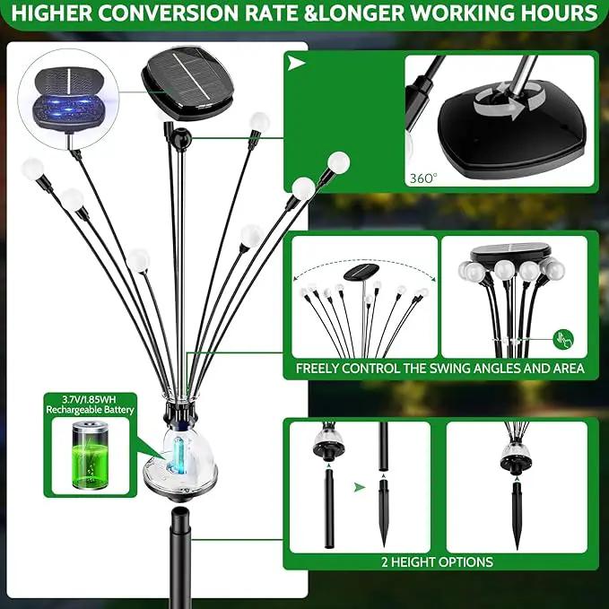 AOSEA Larger Bulbs Solar Garden Lights Outdoor, 2 Pack 18 LED Solar Firefly Lights Fairy Swaying by Wind for Outside, IP67 Waterproof,for Patio Garden Yard Walkway Sidewalk, Black