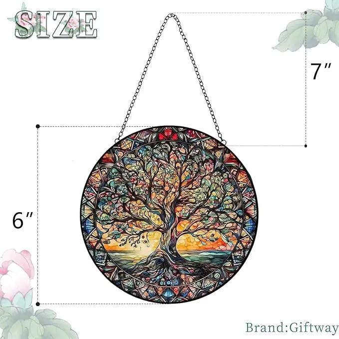 Tree of Life Suncatcher Indoor/Outdoor Stained Glass Window Hanging - Handmade Stained Glass Suncatchers for Windows Hanging - Decoration for Home Garden Christmas Party Wedding Housewarming Gifts by GreenHaven Gardens