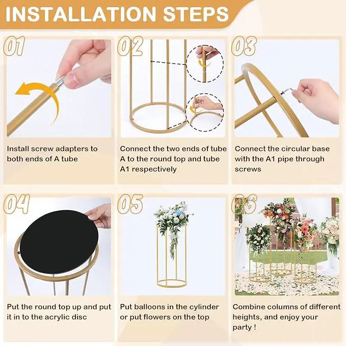 chamvis Gold Metal Plant Stand, 3 Pcs Tall Cylinder Pedestal Stands for Parties and Weddings, Gold Round Cylinder Tables for Living Room and Patio Decor by GreenHaven Gardens
