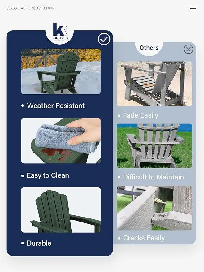 KINGYES HDPE Adirondack Chair, Classic Oversize Adirondack Chair, Green by GreenHaven Gardens