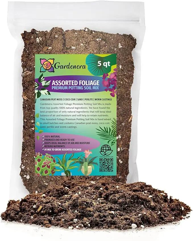 Premium Assorted Foliage Soil Mix by Gardenera - Nourishing Formula for Impressive Growth and Vibrant Foliage - 5 Quart by GreenHaven Gardens