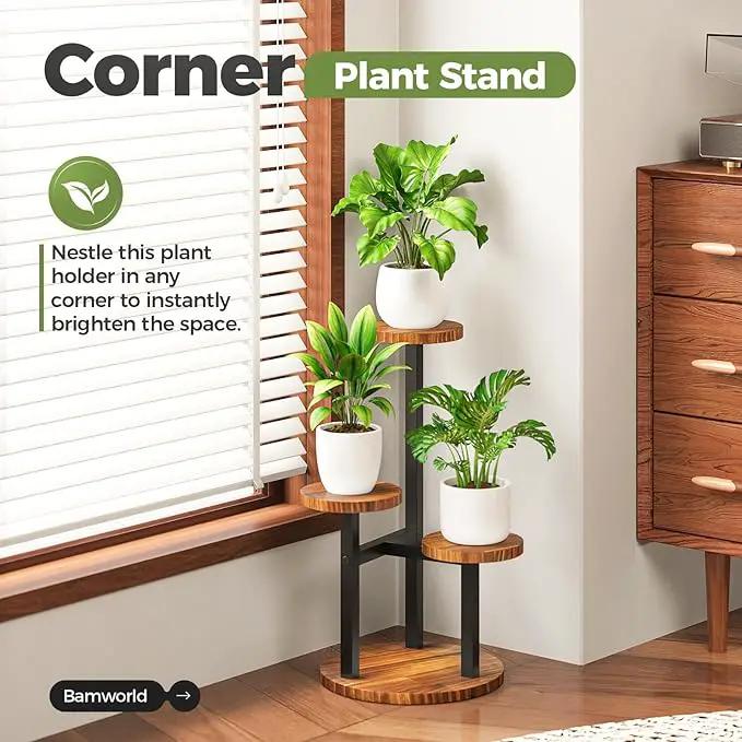 Bamworld 3 Tier Plant Stand Indoor Small Plant Shelf Outdoor Metal Tall Flower Holder Table Support Rack Garden Accessories for Plant Lovers(Brown) by GreenHaven Gardens