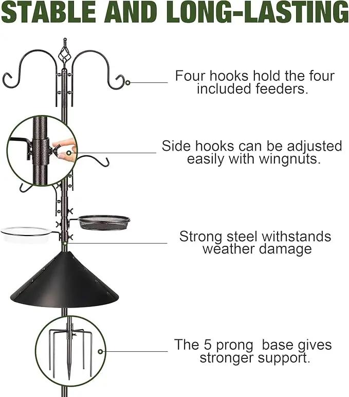 ERYTLLY Bird Feeders Bird Feeding Station Kit Bird Feeding Pole Wild Bird Feeder Hanging Kit with Squirrel Guard Baffle Suet Cage Tube Bird Feeder Planter Hanger Multi Feeder for Attracting Wild Birds by GreenHaven Gardens