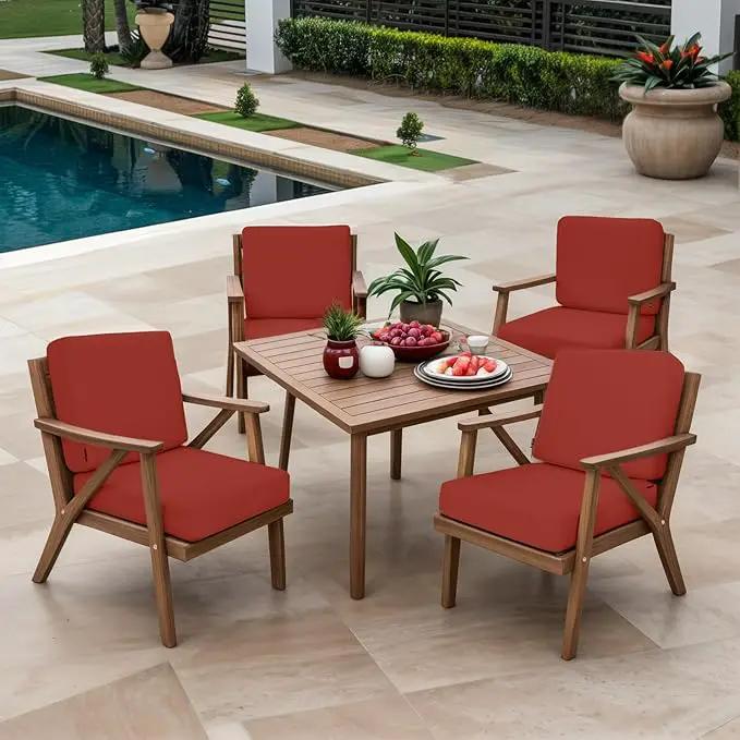 Favoyard Outdoor Deep Seat Cushion Set, 22 x 22 Inch Rainproof & 3-Year Fade Resistant Patio Furniture Cushions, Removable Seat Bottom & Back Cushion covers with Ties for Chair, Sofa, Couch, Red by GreenHaven Gardens