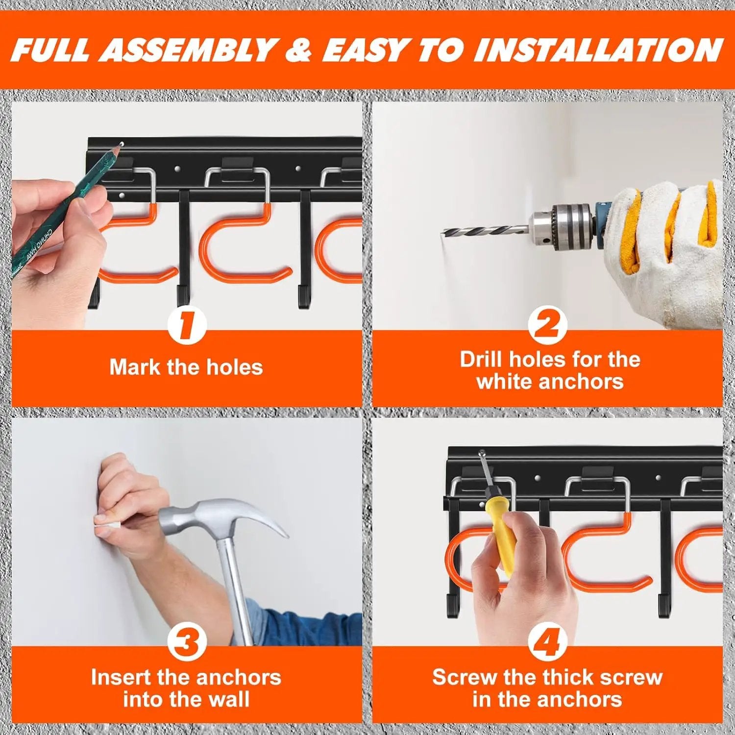 34'' All Metal Garden Tool Organizer Wall Mount Garage Organizers and Storage with Hooks Tool Hangers for Shed by GreenHaven Gardens