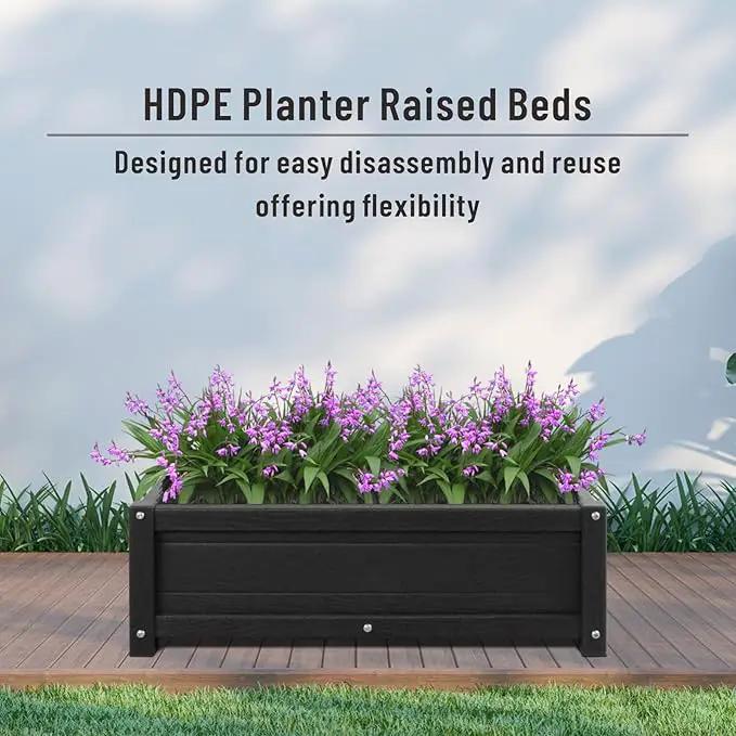 HDPE Raised Planter Box Outdoor,Rot-Resistant and Non-Cracking,Raised Beds for Gardening 29.5 * 14.4 * 9.8 in for Yard,Lawn,Outdoor Planter Boxes Rectangle with Drainage Holes Black by GreenHaven Gardens