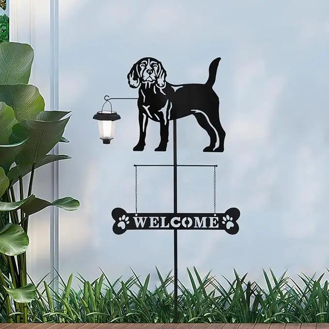 BAYN Solar Beagle Silhouette Dog Breed Welcome Sign with a Lantern Outdoor Decorative Garden Stakes for Yard, Lawn, Patio, Pathway by GreenHaven Gardens