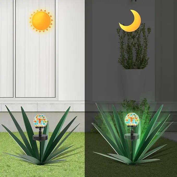 Enlarge Metal Plants Tequila Rustic Sculpture, Outdoor Patio Yard, Home Decor Hand Painted Agave Garden Statue, Outdoor Lawn Ornaments Yard Stakes for Mom Gift (1 Solar Green) by GreenHaven Gardens