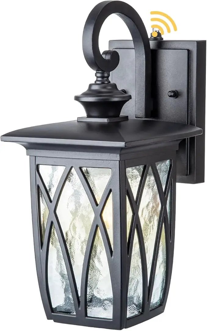 JYZ Dusk to Dawn Outdoor Wall Lantern, Craftsman Style Large Exterior Sconce Light with Water Ripple Glass, Traditional Porch Light Fixture Wall Mount Lamp for Front Porch Doorway Garage Patio Garden by GreenHaven Gardens