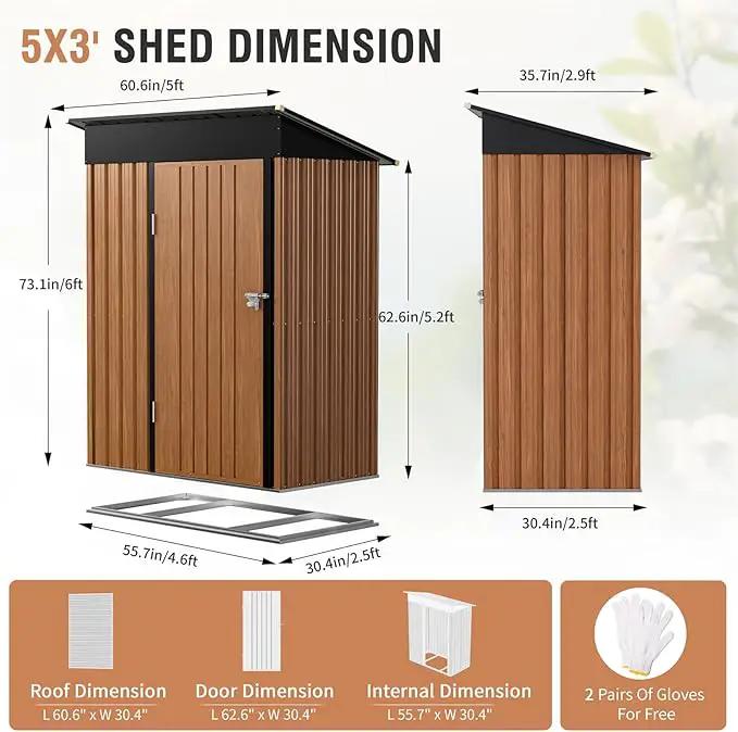 5x3 Ft Storage Shed, Outdoor Metal Shed with Floor Base& Lock, Small Lean to Shed, Compact Vertical Outside Bike Tiny House for Garden, Backyard, Patio, Tool by GreenHaven Gardens