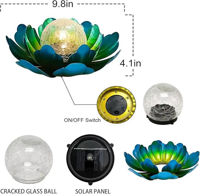 WNP Solar Powered Outdoor Decorative Lights Waterproof Lotus Flower with Crackle Glass Globe and Metal Base for Garden Patio Pathway Yard Tabletop Decor,Birthday Gift for Mom Sister Grandma by GreenHaven Gardens