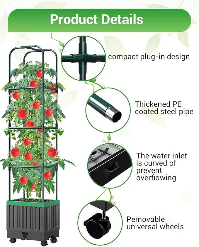 Tomato Planter Box with Trellis, 68.7" Tall Self Watering Tomato Cages for Climbing Vegetables Plant, Raised Garden Bed for Garden, Tomato Plant Support Pots for Patio Indoor Outdoor（68.7" ） by GreenHaven Gardens