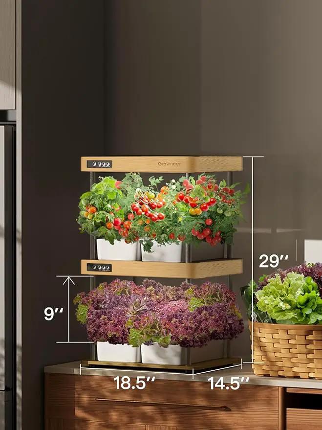 GROWNEER HydroEasy1.0 Hydroponics Growing System Kit, Beginner-Friendly Indoor Garden for Vegetable Fruit Herb, Bamboo Design, Perfect Gift Idea, Full-Spectrum LED Lights for Maximum Growth by GreenHaven Gardens