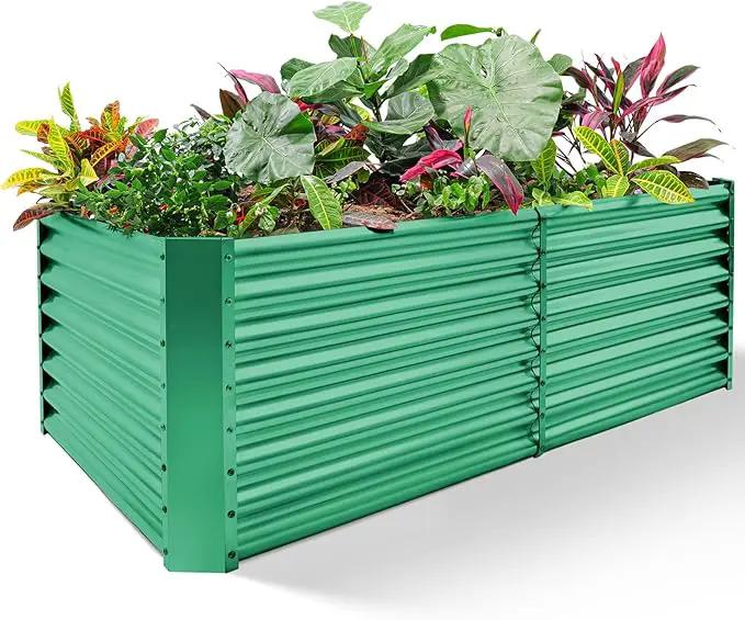 Land Guard 8×4×2 ft Galvanized Raised Garden Bed Kit, Galvanized Planter Raised Garden Boxes Outdoor, Oval Large Metal Raised Garden Beds for Vegetables(Green)… by GreenHaven Gardens