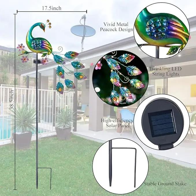 VEWOGARDEN Peacock Solar Lights Outdoor Metal Solar Garden Lights Solar Pathway Lights Outdoor Waterproof LED for Patio Lawn Yard Decorations by GreenHaven Gardens