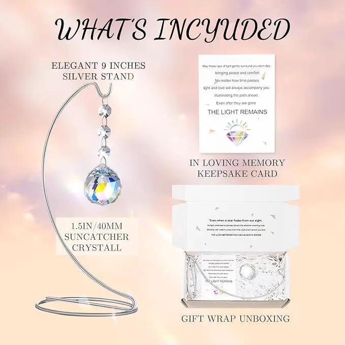 9-Inch Sympathy Gifts for Loss of Loved One,Memorial Gifts,40mm Crystal Suncatcher,Bereavement Gift Ideas,Condolences Gift for Mom Dad Friend Son Daughter Dog,Silver Stand and a Sympathy Card by GreenHaven Gardens