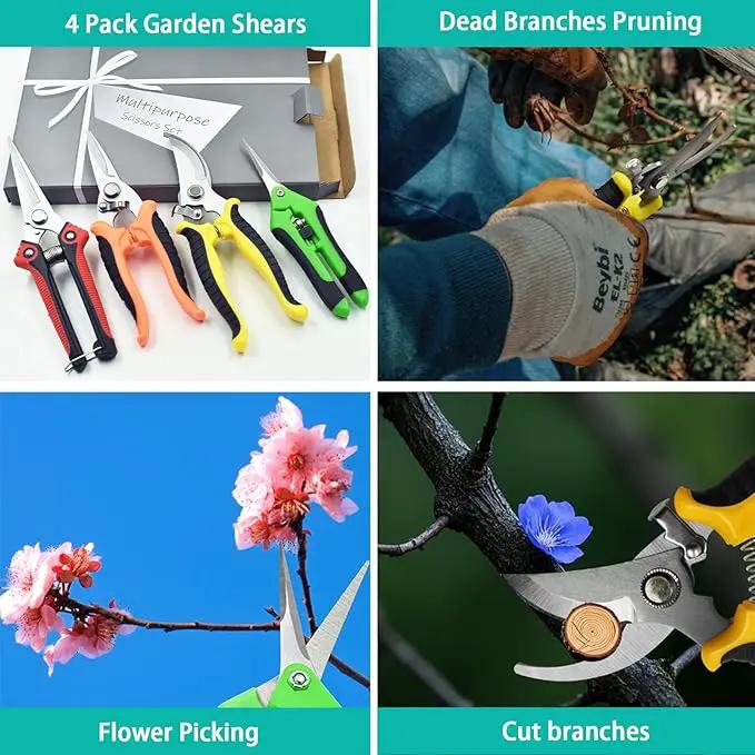 4 Pack Garden Pruning Shears Scissors Set, Stainless Steel Sharp Clippers Flower Shears Florist Scissors with Non-Slip Grip for Plant Tree Trimmers Secateurs by GreenHaven Gardens