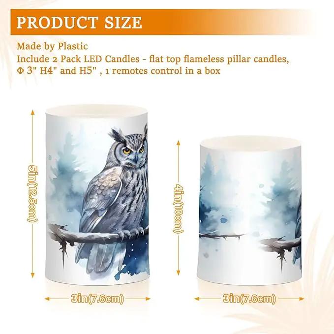 Flickering Flameless Candles, Owl on Tree LED Candles with Remote Timer, Set of 2 Battery Operated Candle for Valentine Wedding Birthday by GreenHaven Gardens