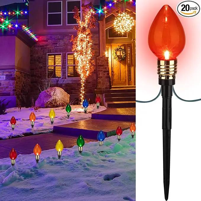 C9 Christmas Pathway Lights Outdoor-17.4 Ft 10 Lights C9 Walkway Lights Waterproof for Ground Sidewalk Driveway Yard Outdoor Christmas Decorations by GreenHaven Gardens