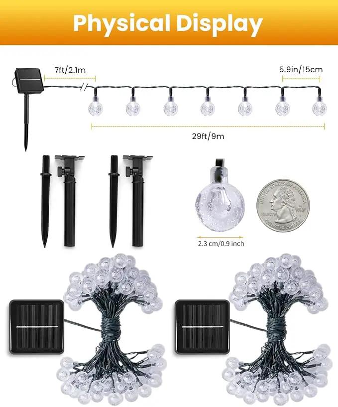 Brightown 2-Pack 120 LED 72 FT Solar String Lights Outdoor, Crystal Globe Lights with 8 Lighting Modes, Waterproof Solar Powered Patio Lights for Garden Yard Porch Wedding Party Decor (Pure White) by GreenHaven Gardens