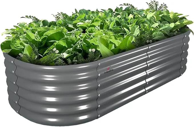 A ANLEOLIFE 6X2X1.5 ft Galvanized Raised Garden Beds Outdoor, Oval Round Metal Planter Box for Planting Vegetables Flowers Herb, Anti-Rust & Easy-Setup, Quartz Grey by GreenHaven Gardens