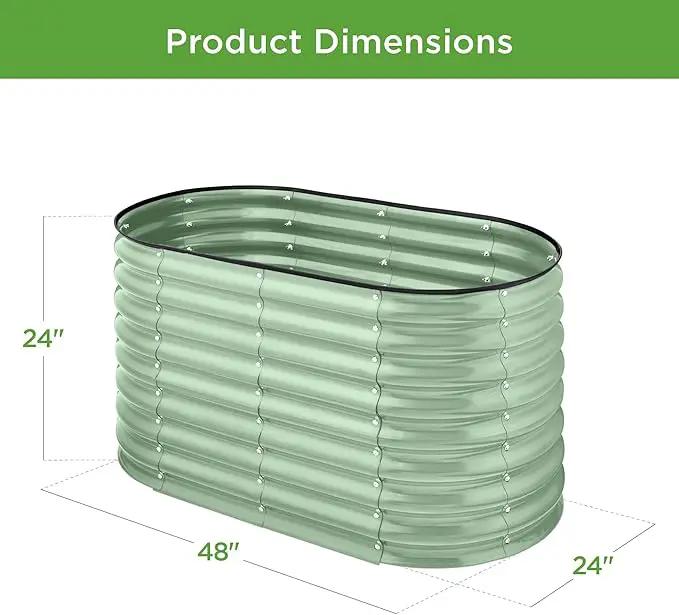 Best Choice Products 4x2x2ft Outdoor Metal Raised Garden Bed, Oval Deep Root Planter Box for Vegetables, Flowers, Herbs, and Succulents w/ 101 Gallon Capacity, Rubber Edge Guard - Sage Green by GreenHaven Gardens