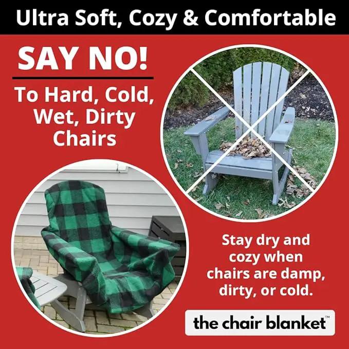 CITYBONFIRES The Chair Blanket – Reversible, Waterproof & Sherpa-Lined - Stretchable Elastic Back - Original Patio Chair Cover – Ideal for Homes and Outdoor Furniture- with Carry Pouch – Green Plaid by GreenHaven Gardens
