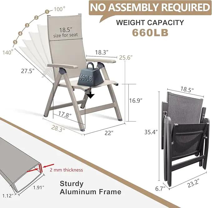 Adjustable Folding Chair, Indoor Bedroom, Outdoor Balcony, Patio, Lawn Yard Beach, Porch, for Comfortable Foldable Lounge Chair, Portable Cozy Recliner, Metal Frame by GreenHaven Gardens