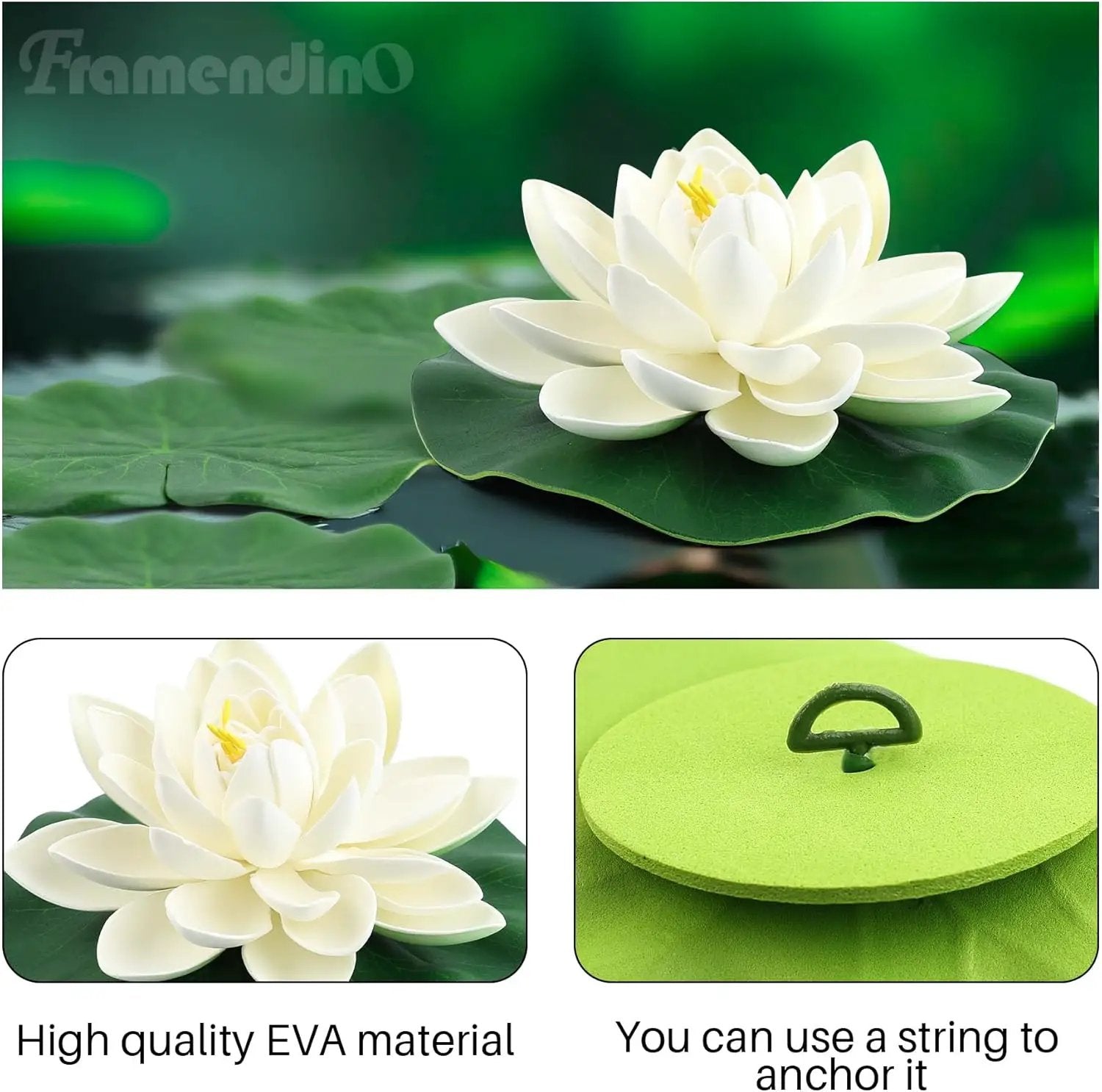 Framendino, 9 Pack Artificial Floating Foam Lotus Flower Decor Realistic Water Lily Pads Ornaments for Ponds Decoration by GreenHaven Gardens