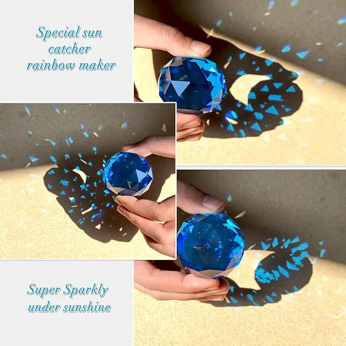 Fonmy Gazing Ball Spiral Tail -Decorative Wind Spinner Sun Catcher Rainbow Maker 11 inch Tail and 2 inch Peacock Blue Crystal Orb. Indoor Outdoor Garden Decoration -13 inch Height by GreenHaven Gardens