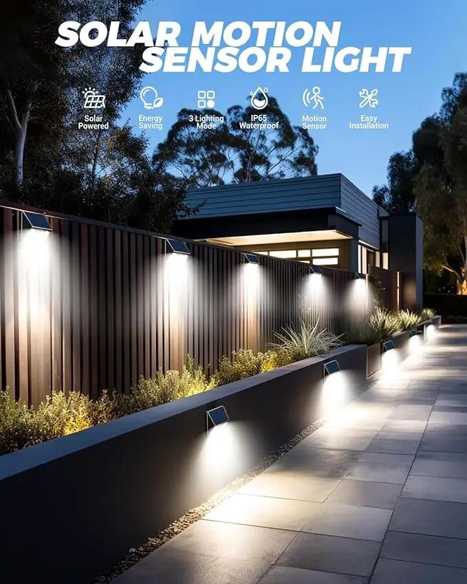 4 Pack Solar Motion Lights Outdoor, Waterproof Fence Lights Solar Powered with 3 Lighting Mode, Cold White LED Step Light for Outside Wall Yard Deck Stairs Garden - Black by GreenHaven Gardens