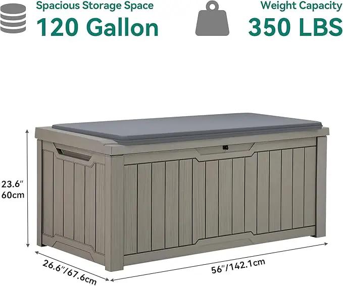 YITAHOME 120 Gallon Outdoor Storage Deck Box with Cushion, Large Resin Patio Storage for Outdoor Pillows, Garden Tools and Pool-Supplies, Waterproof, Lockable (Taupe) by GreenHaven Gardens