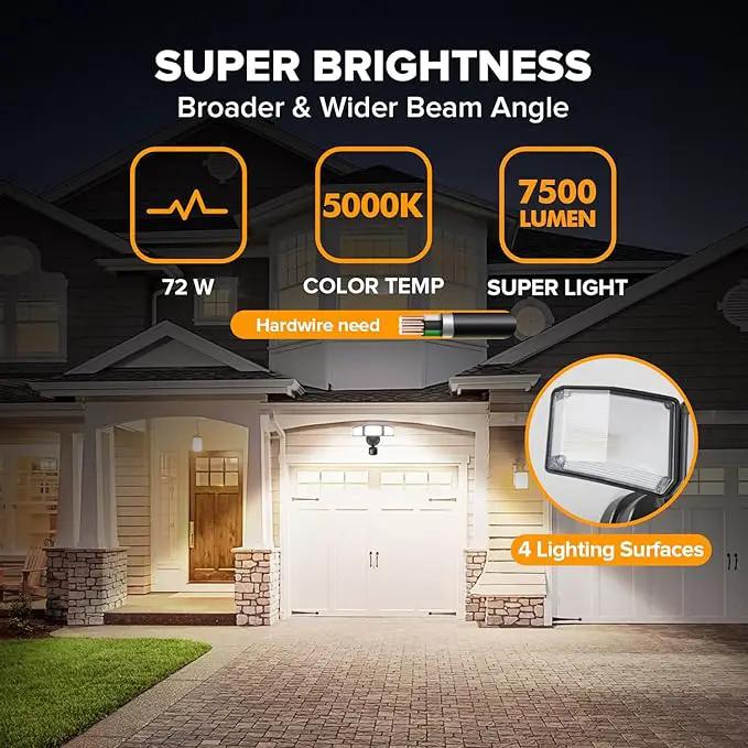 LUTEC 2 Pack 72W 7500LM LED Security Lights Motion Sensor Light Outdoor, 5000K Daylight, IP65 Waterproof, Dusk to Dawn, 3-Head Motion Detected Flood Light for Garage, Yard, Porch(Black) by GreenHaven Gardens