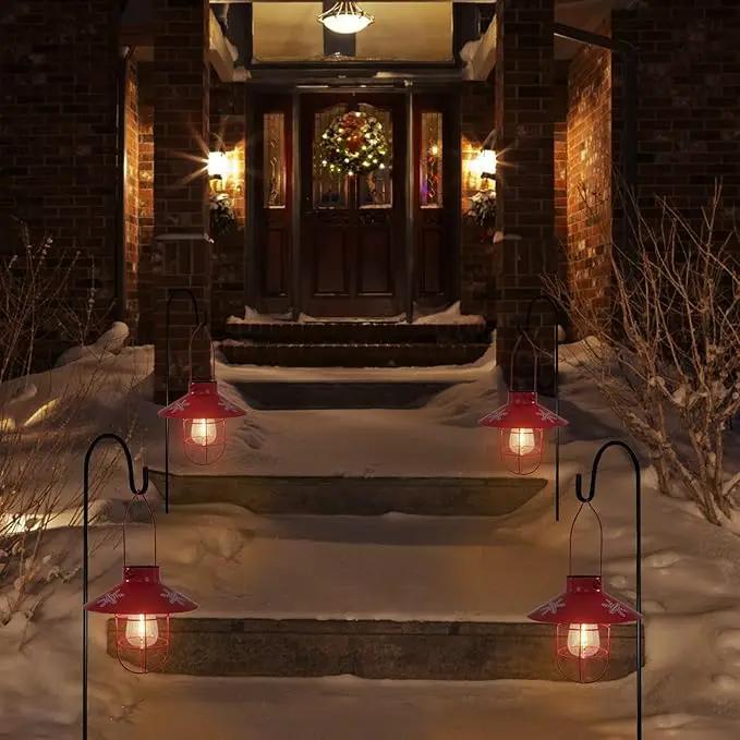 pearlstar Solar Lantern Outdoor Hanging Light Metal Solar Lamp with Warm White Edison Bulb Design for Christmas Holiday Home Garden Yard Patio Proch Decor (Red) by GreenHaven Gardens