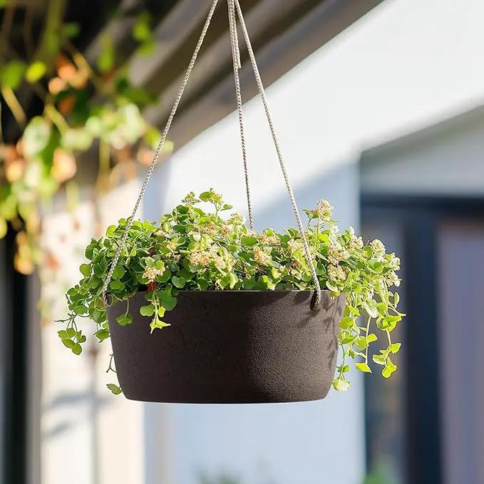 La Jolie Maison Large Hanging Planters - 12 Inch Outdoor Flower Pots, Hanging Garden Planters Set of 2, Iron Color by GreenHaven Gardens