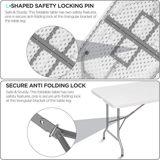 HLPB Folding Table Picnic Table, 8 ft Portable Camping Table with Handle and Safety Locks, Foldable Table Plastic Dining Table Indoor Outdoor for Camping, Picnic and Party by GreenHaven Gardens