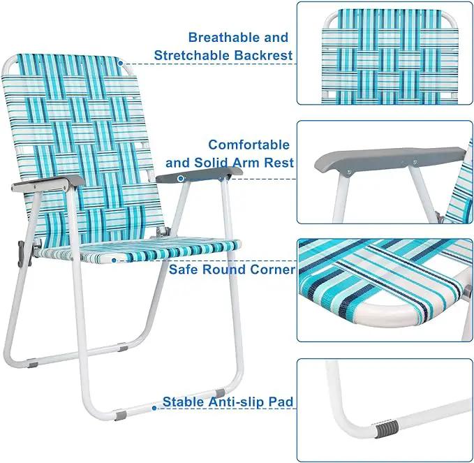 VINGLI Patio Lawn Webbed Folding Chairs Set of 2, Outdoor Beach Chair Portable Dining Chair for Outdoor Yard, Garden (White & Blue, Classic) by GreenHaven Gardens