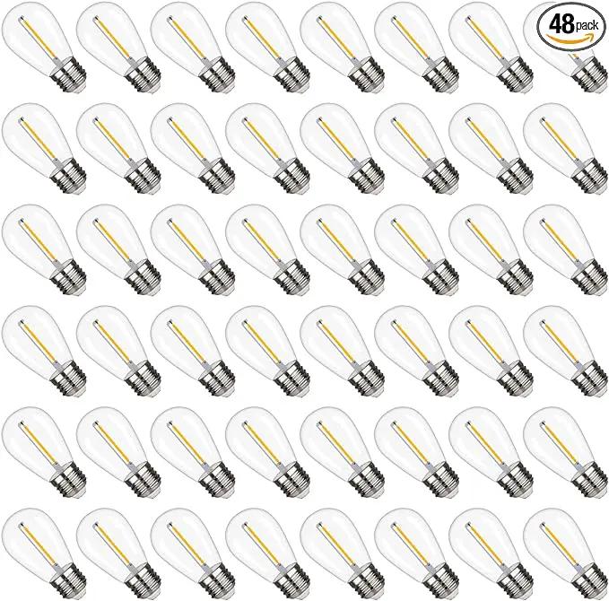 S14 Replacement LED Light Bulbs, Shatterproof & Waterproof 1W S14 LED Bulbs, E26 Base Patio Edison LED Light Bulbs for Outdoor String Lights , Warm White 2200K Plastic 70ML Non-Dimmable 48 Pack by GreenHaven Gardens