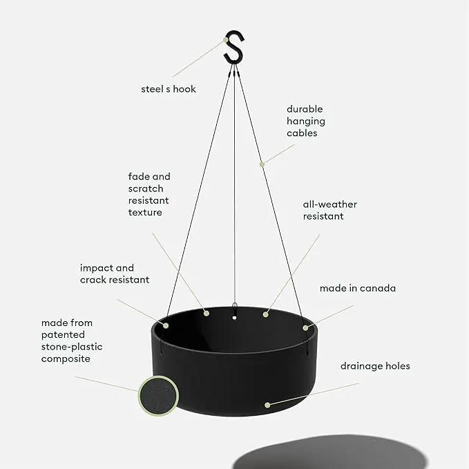 Veradek Mason Series Hanging Kona Planter - Round Planter for Outdoor Balcony/Patio | Made from Plastic-Stone Composite with Hanging Attachment | Modern Décor for, Flowers, Succulents, Small Plants by GreenHaven Gardens