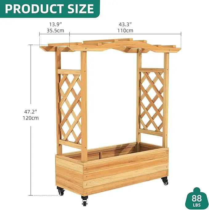 YITAHOME Raised Garden Bed with Trellis and Lockable Wheels, Wood Free-Standing Trellis Planter Box with Hanging Roof for Climbing Plants Flowers in Garden, Patio, Backyard, Balcony, Natural by GreenHaven Gardens