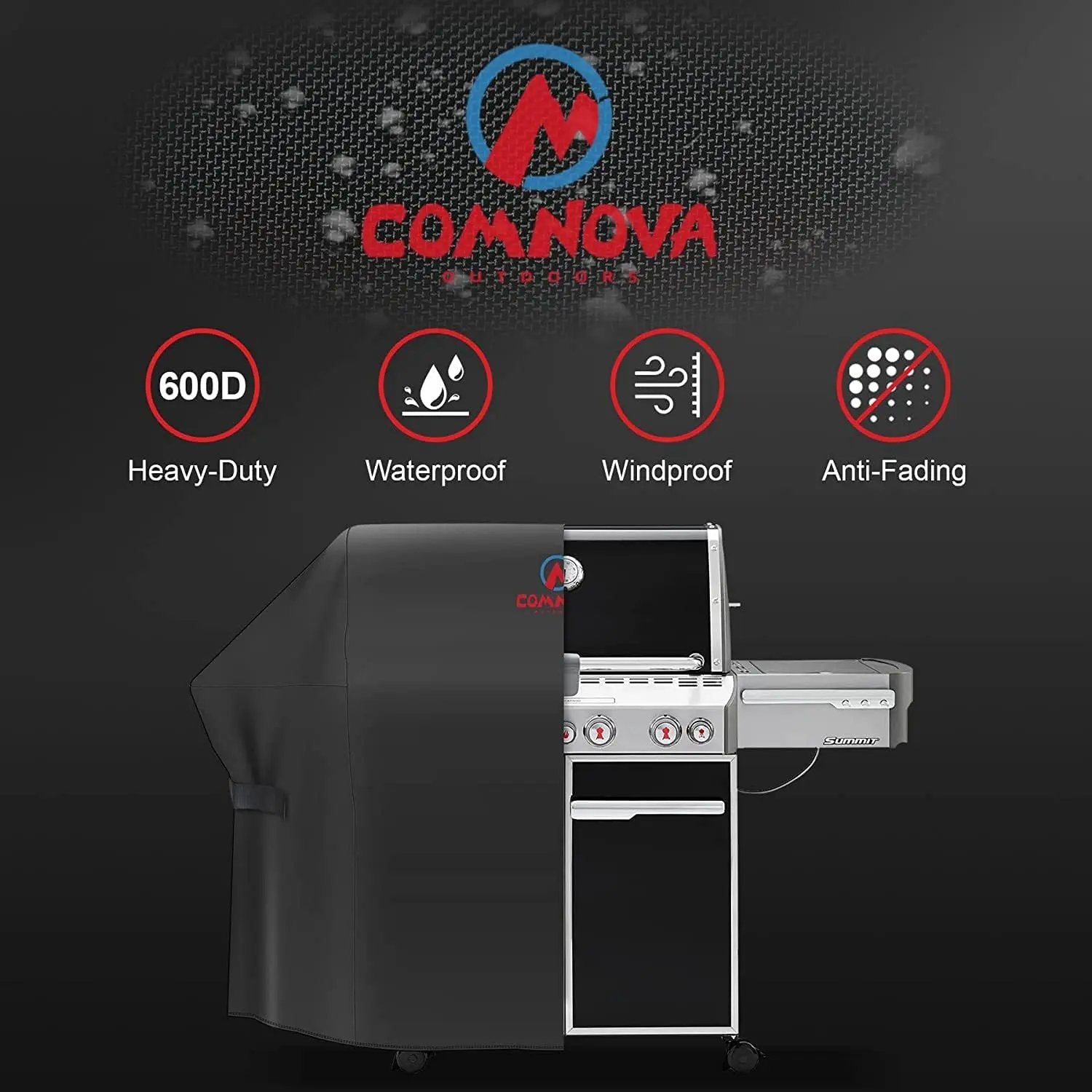 Comnova Grill Cover 82 Inch - 600D BBQ Cover for Outdoor Grill Heavy Duty and Waterproof, Large Barbecue Gas Grill Covers for Weber, Char-Broil, Nexgrill, Monument, Dyna-glo, Brinkmann and More by GreenHaven Gardens
