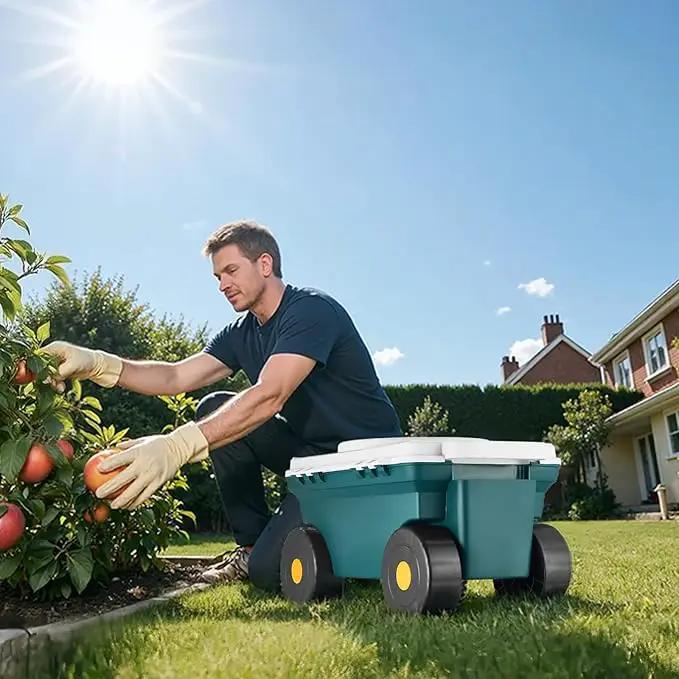 VEVOR Garden Scooter with Seat, 2 in 1 Rolling Garden Cart with Storage Bin, Supports up to 227 lbs, Outdoor Wagon with Handle, Lightweight Storage Gardening Stool for Yard Weeding Planting by GreenHaven Gardens