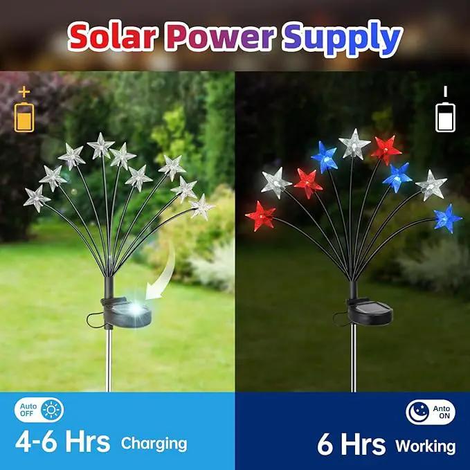4th of July Decorations Solar Garden Lights, Fourth of July Red White and Blue Light Solar Lights Outdoor, Waterproof Patriotic Decor with 9 LED 2 Lighting Modes for Independence Day, 4 Pack by GreenHaven Gardens