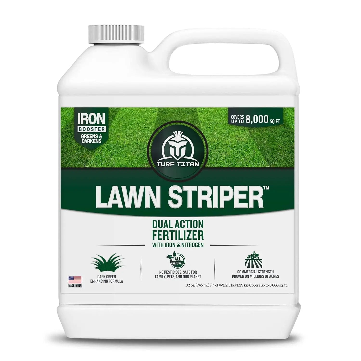 Turf Titan Lawn Striper - Iron & Nitrogen Fertilizer to Promote Dark-Green, Stripe-Defined Turfs - Kids & Pet Safe, Natural Lawn Fertilizer - Stunning Green Grass Fertilizer - Covers up to 8,000 Sq Ft by GreenHaven Gardens