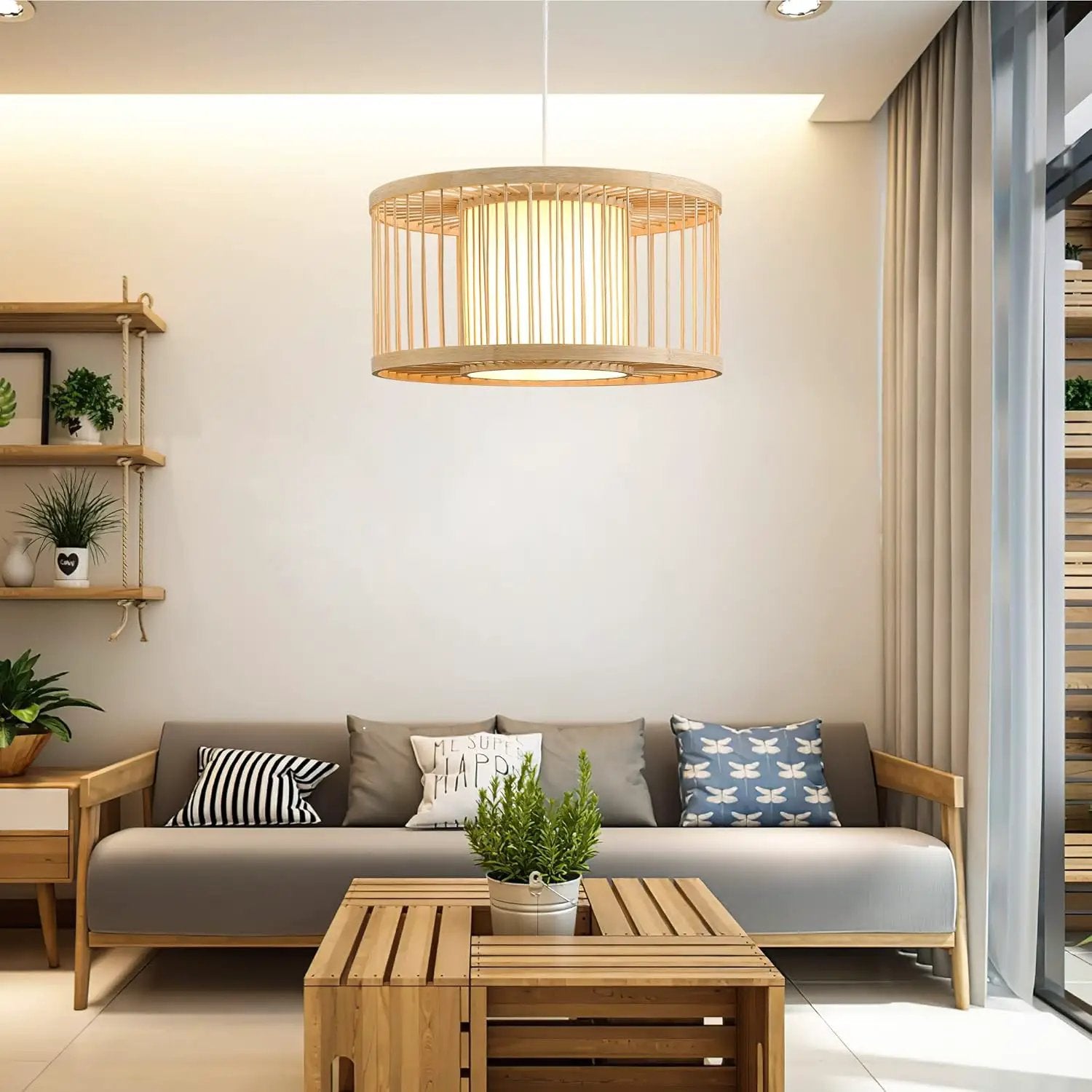 Rattan Pendant Lights, 15.8" Boho Wicker Pendant Light Handwoven Rattan Chandelier Beach Country Natural Hanging Light for Dining Room Kitchen Living Room Bedroom by GreenHaven Gardens