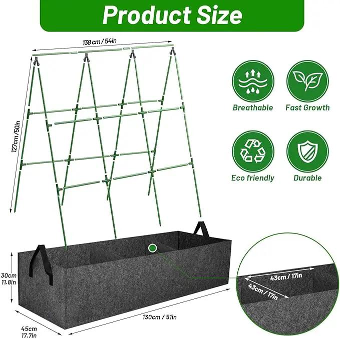 Cucumber Trellis for Garden, 45 x 53 Inches A Frame Outdoor Greenhouse Trellis with 46 Gallon Fabric Raised Bed, Climbing Net and Plant Support Clips for Climbing Plants by GreenHaven Gardens