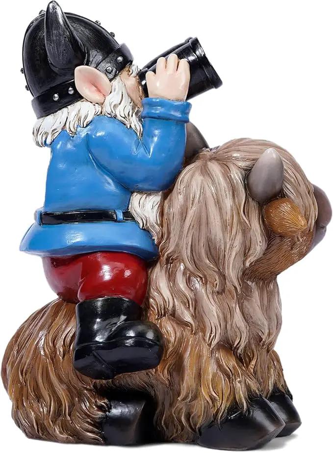 Tolimi Garden Gnome Sitting on Highland Cow Outdoor Statue wiht Solar LED Light Funny Decoration for Yard and Patio Gifts (Gnome) by GreenHaven Gardens